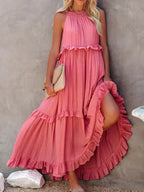 Ferris | Women's Sleeveless Halter Neck Tiered Maxi Dress