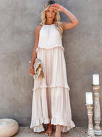 Ferris | Women's Sleeveless Halter Neck Tiered Maxi Dress