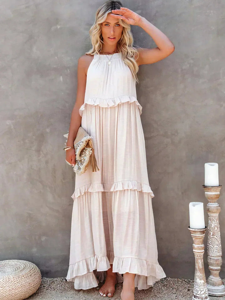 Ferris | Women's Sleeveless Halter Neck Tiered Maxi Dress