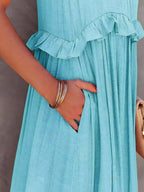 Ferris | Women's Sleeveless Halter Neck Tiered Maxi Dress