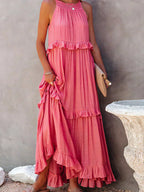 Ferris | Women's Sleeveless Halter Neck Tiered Maxi Dress