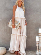 Ferris | Women's Sleeveless Halter Neck Tiered Maxi Dress