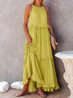 Ferris | Women's Sleeveless Halter Neck Tiered Maxi Dress
