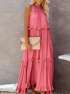 Ferris | Women's Sleeveless Halter Neck Tiered Maxi Dress