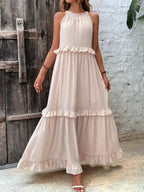 Ferris | Women's Sleeveless Halter Neck Tiered Maxi Dress