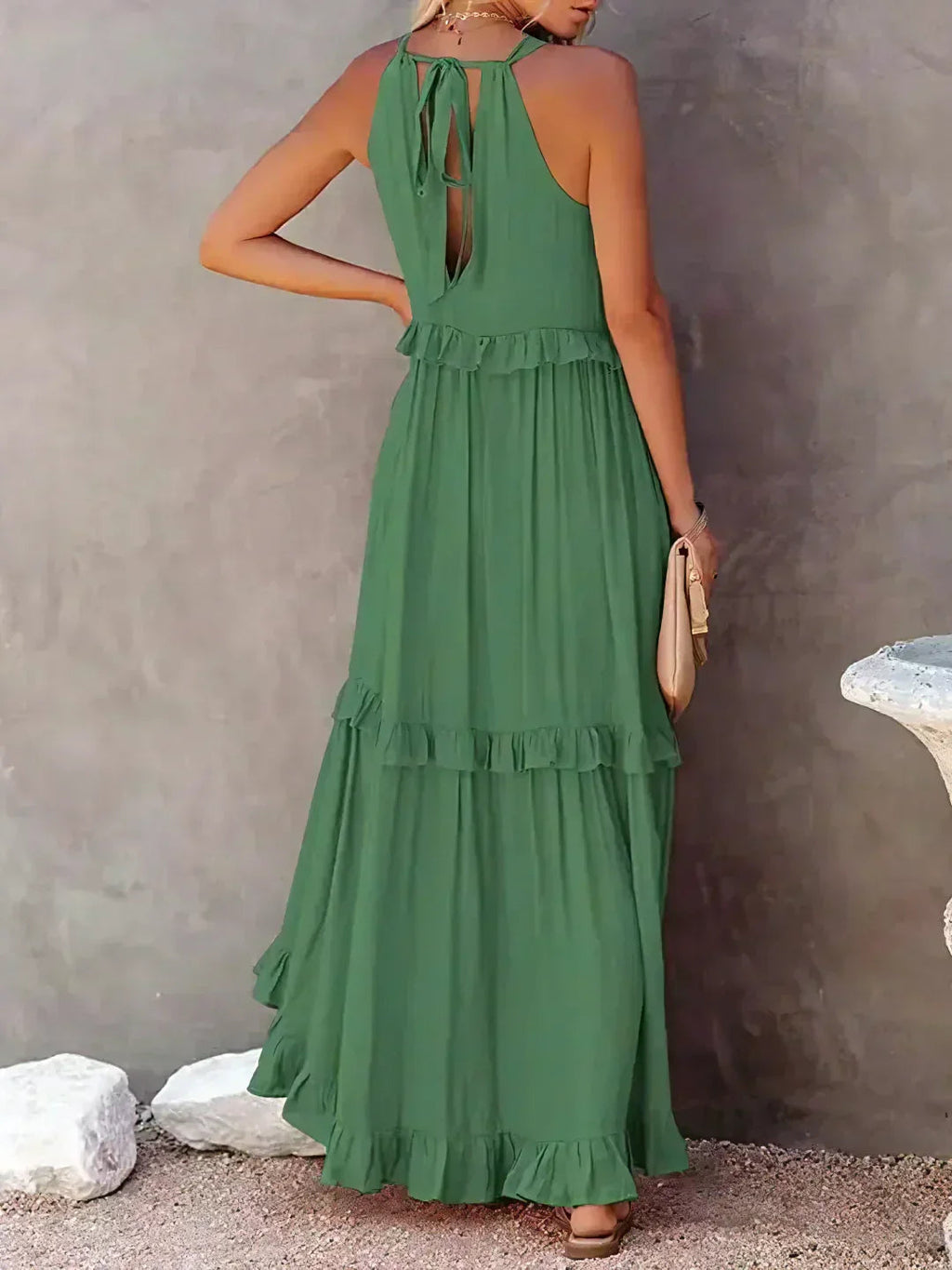 Ferris | Women's Sleeveless Halter Neck Tiered Maxi Dress