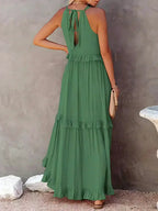 Ferris | Women's Sleeveless Halter Neck Tiered Maxi Dress