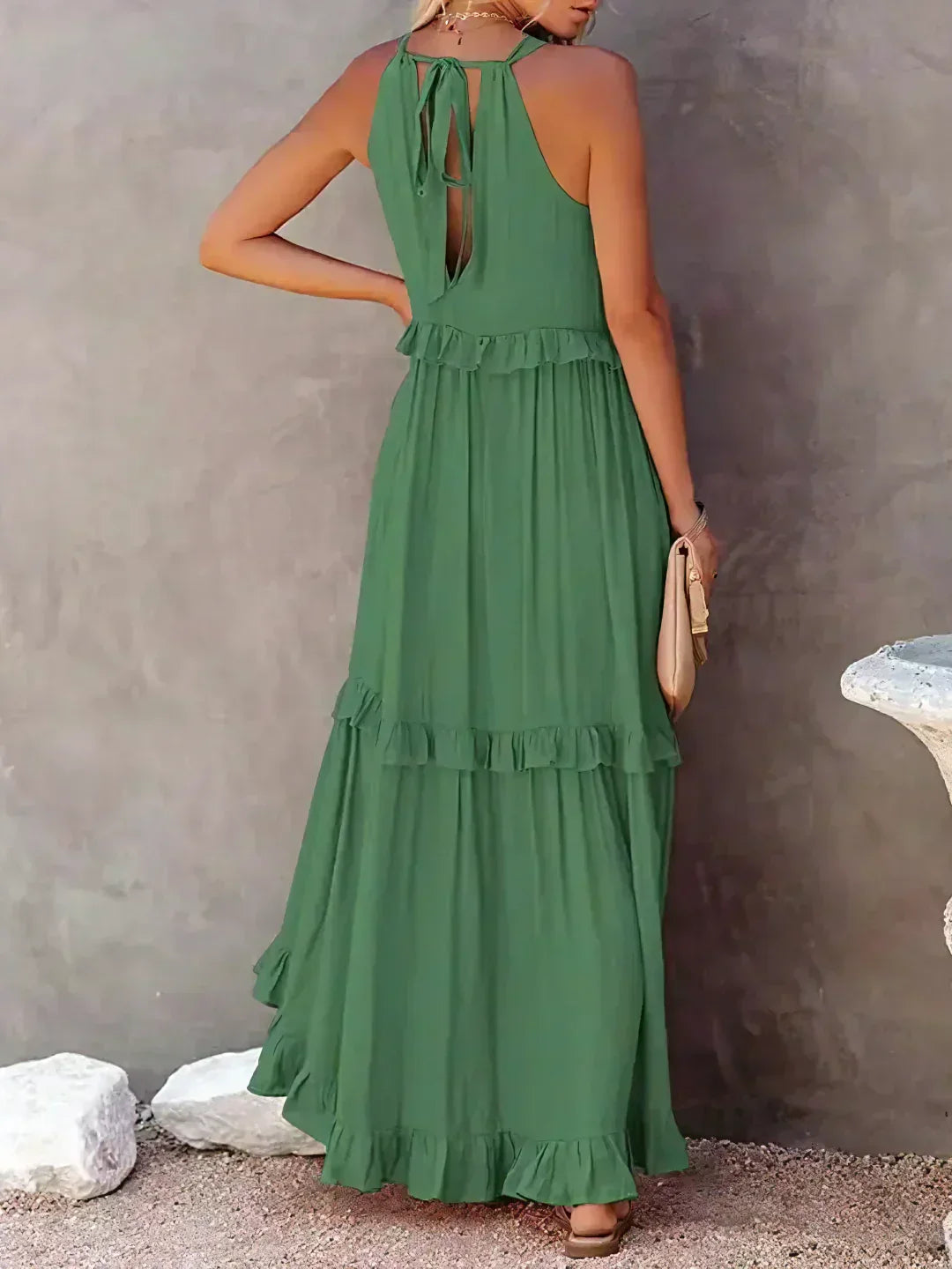 Ferris | Women's Sleeveless Halter Neck Tiered Maxi Dress