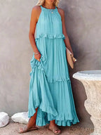 Ferris | Women's Sleeveless Halter Neck Tiered Maxi Dress