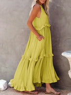 Ferris | Women's Sleeveless Halter Neck Tiered Maxi Dress