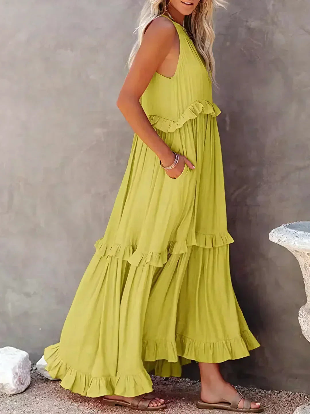 Ferris | Women's Sleeveless Halter Neck Tiered Maxi Dress