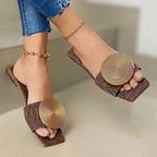 Artemis | Women's Chic Flat Slide Sandals with Geometric Disc Detail