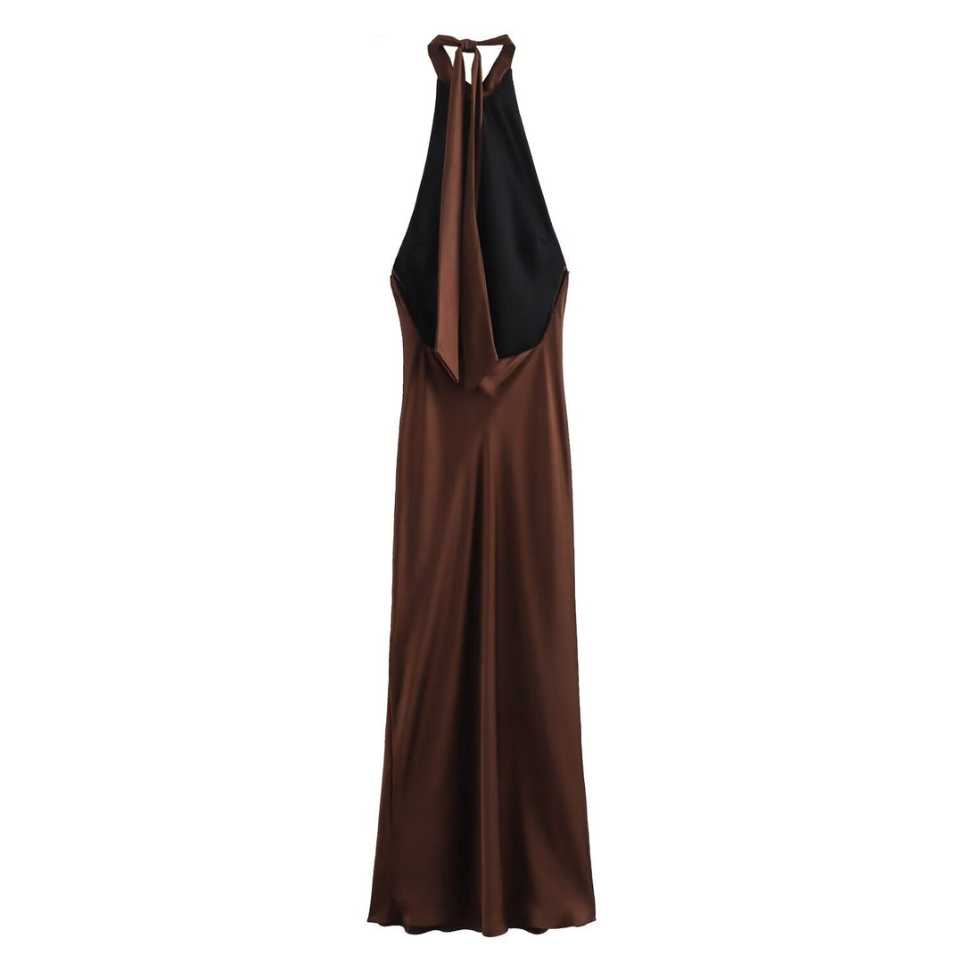 Arcadia | Women's Halter Neck Satin Maxi Prom Dress