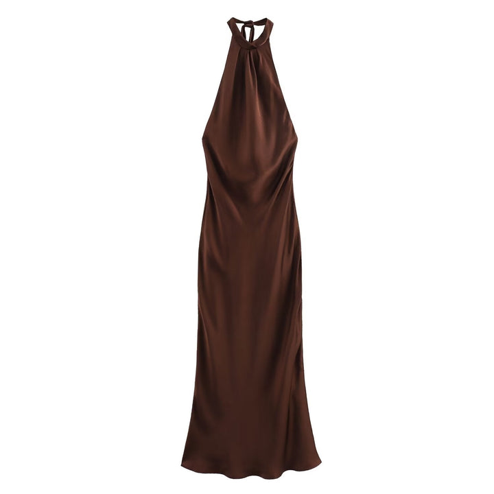 Arcadia | Women's Halter Neck Satin Maxi Prom Dress
