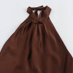 Arcadia | Women's Halter Neck Satin Maxi Prom Dress