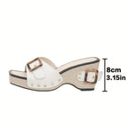 Caden | Women's Studded Buckle Strap Wedge Slide Sandals