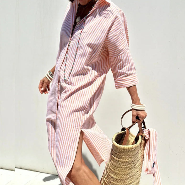Skye | Women's Elegant Striped Shirt Midi Dress