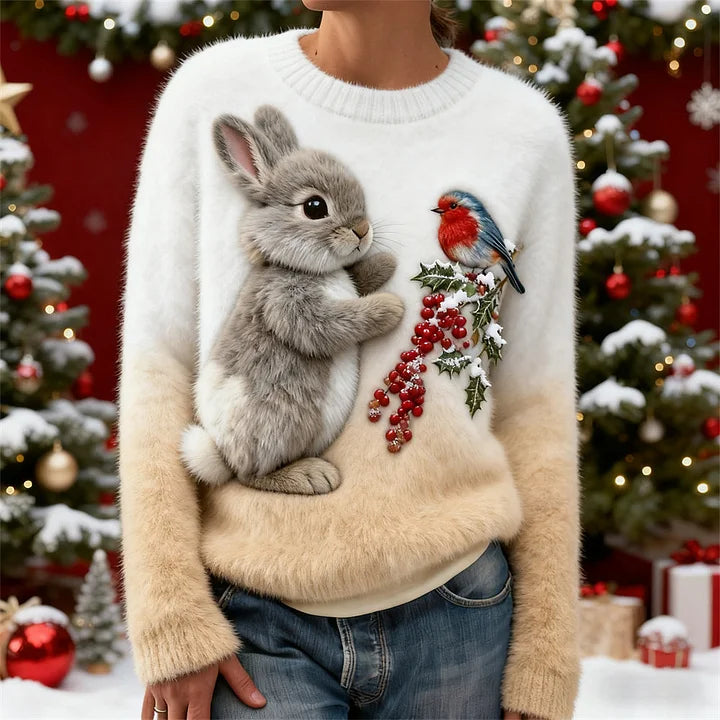 Suzette – Plush Sweater with a Christmas Bunny