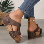 Cael | Women's Vintage Zip Cross Strap Wedge Sandals