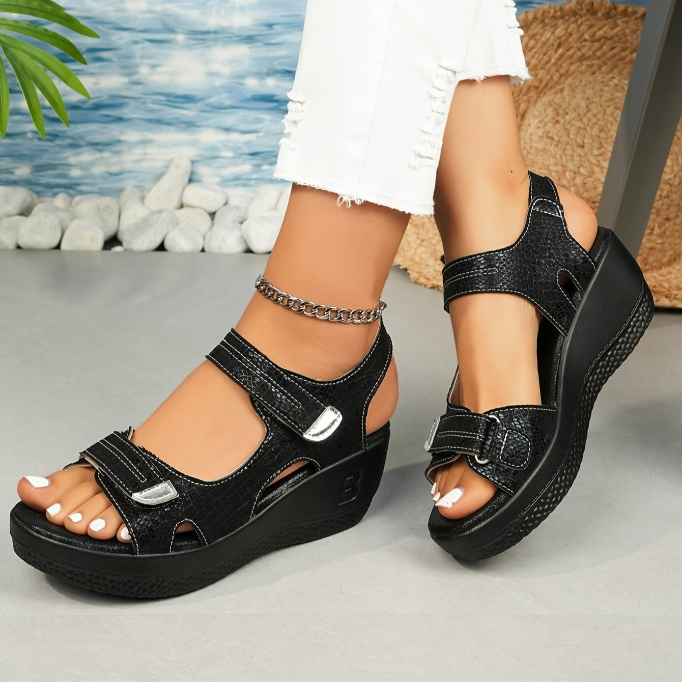 Egidia | Women's Double Velcro Strap Wedge Sandals