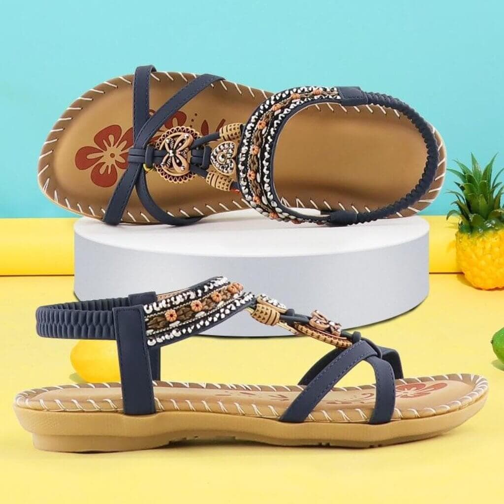 Arlo | Women's Beaded Elastic Strap Flat Sandals