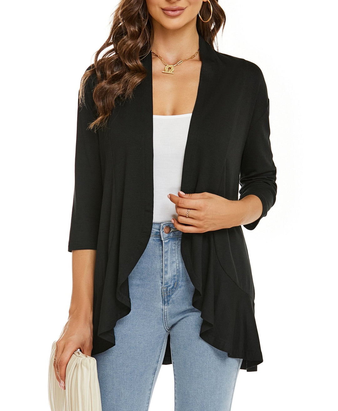 Beatrix | Women's Elegant Open Front Draped Cardigan