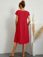 Dorinda | Women's Round Neck Short Sleeve A-Line Summer Midi Dress