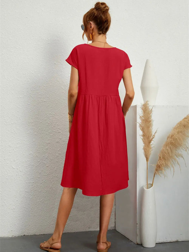 Dorinda | Women's Round Neck Short Sleeve A-Line Midi Dress