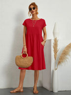 Dorinda | Women's Round Neck Short Sleeve A-Line Summer Midi Dress