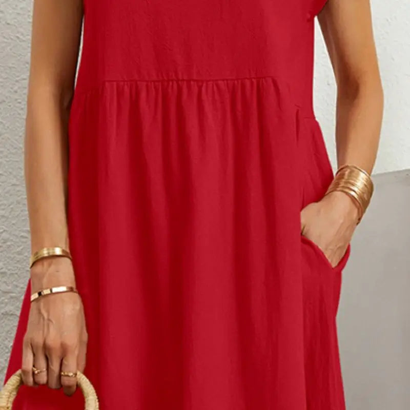 Dorinda | Women's Round Neck Short Sleeve A-Line Summer Midi Dress