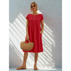 Dorinda | Women's Round Neck Short Sleeve A-Line Summer Midi Dress