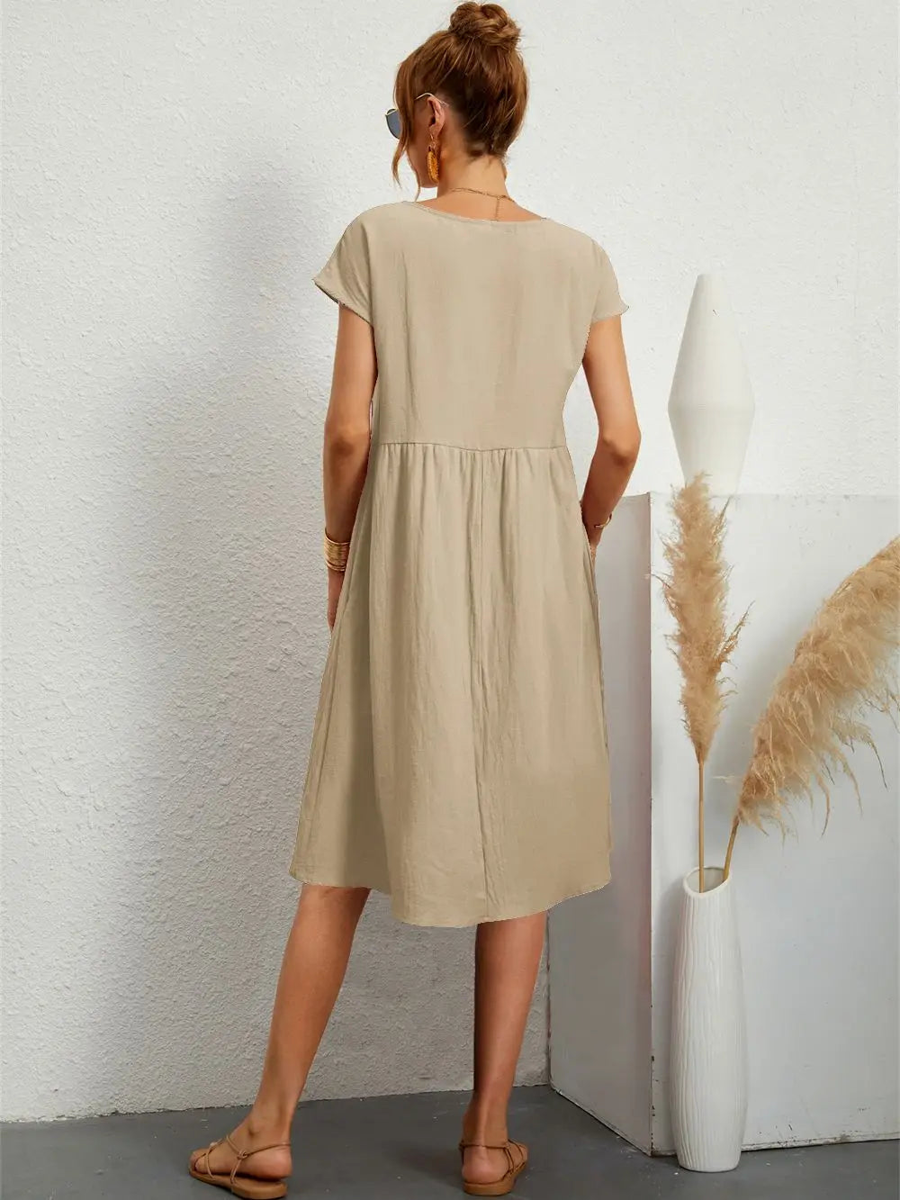 Dorinda | Women's Round Neck Short Sleeve A-Line Summer Midi Dress