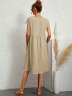 Dorinda | Women's Round Neck Short Sleeve A-Line Summer Midi Dress