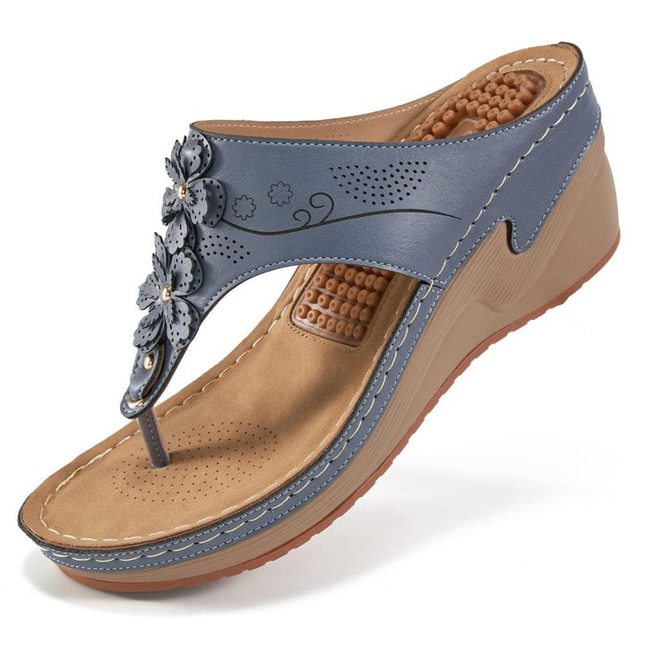 Godelieve | Women's Floral Embellished Toe Post Wedge Slides