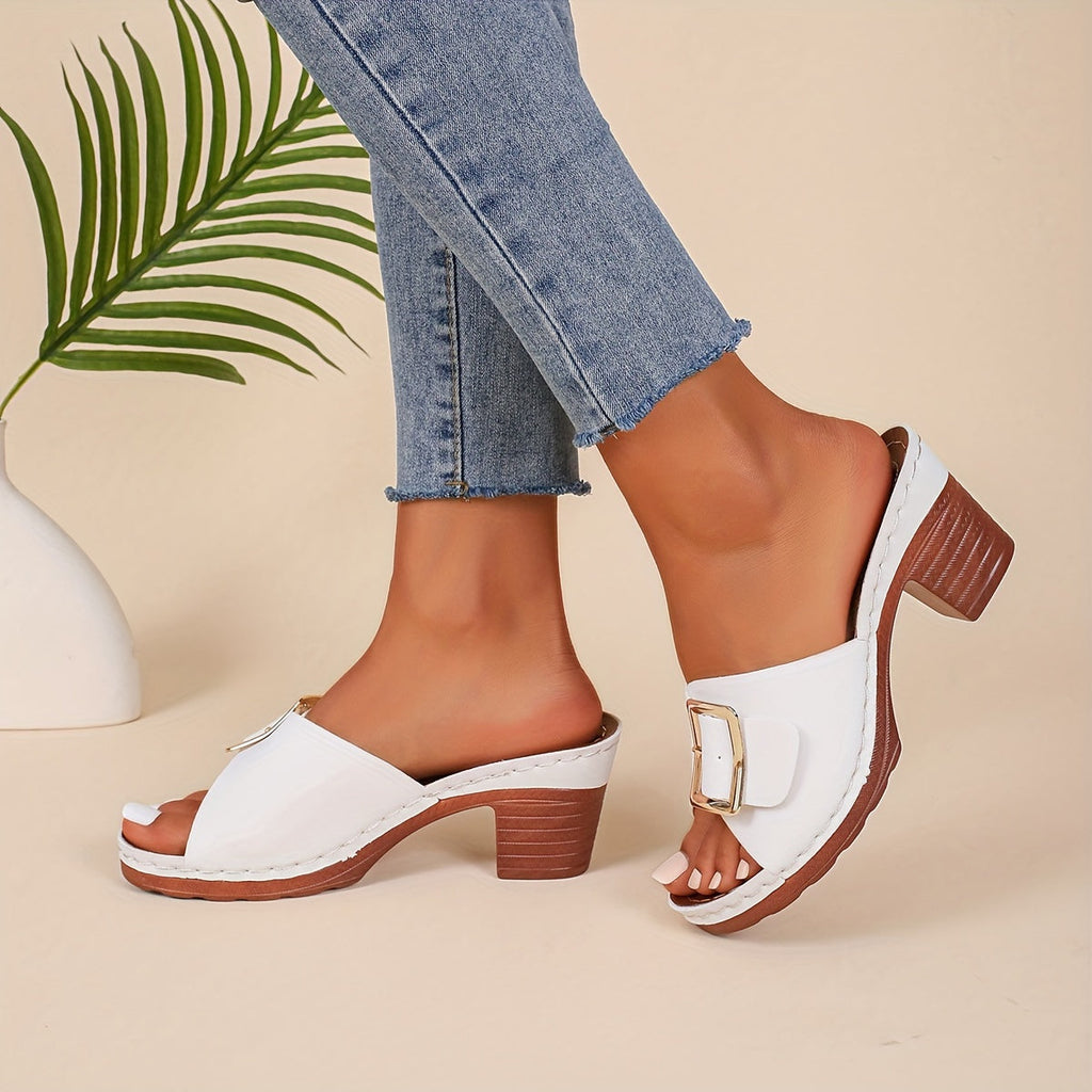 Blythe | Women's Block Heeled Slide Sandals with Buckle Detail