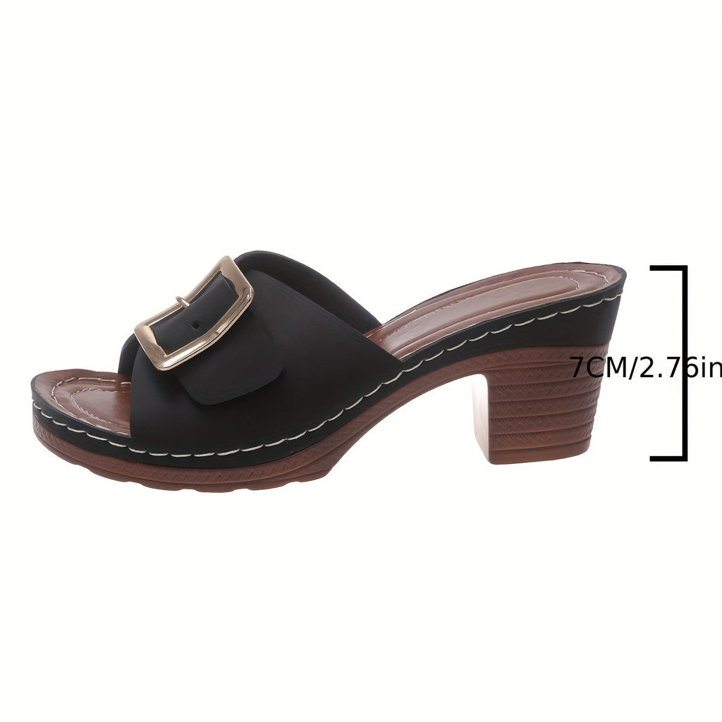 Blythe | Women's Block Heeled Slide Sandals with Buckle Detail