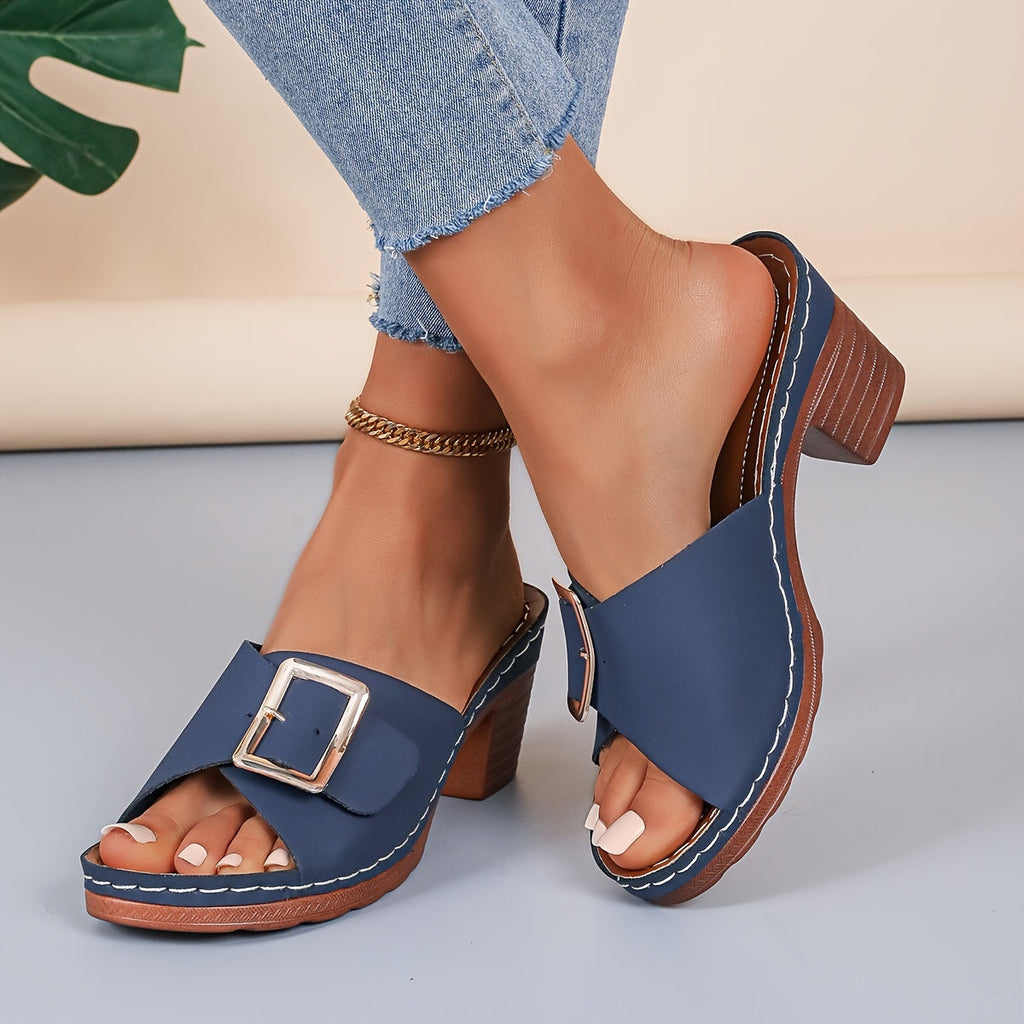 Blythe | Women's Block Heeled Slide Sandals with Buckle Detail