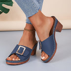 Blythe | Women's Block Heeled Slide Sandals with Buckle Detail