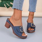 Blythe | Women's Block Heeled Slide Sandals with Buckle Detail