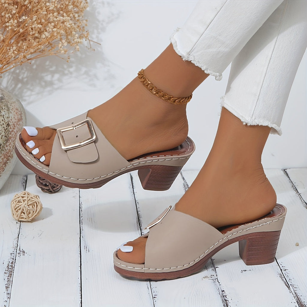 Blythe | Women's Block Heeled Slide Sandals with Buckle Detail