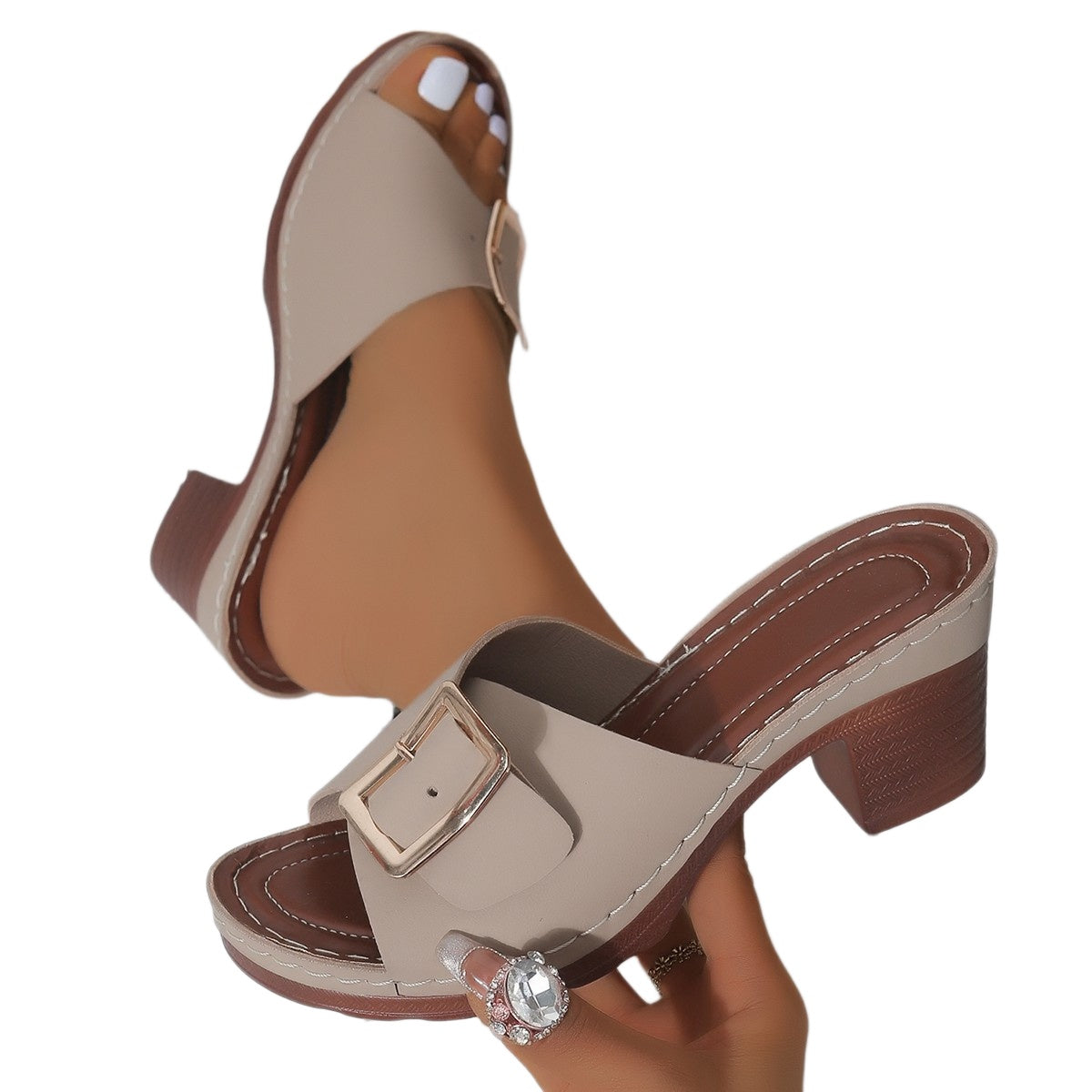 Blythe | Women's Block Heeled Slide Sandals with Buckle Detail