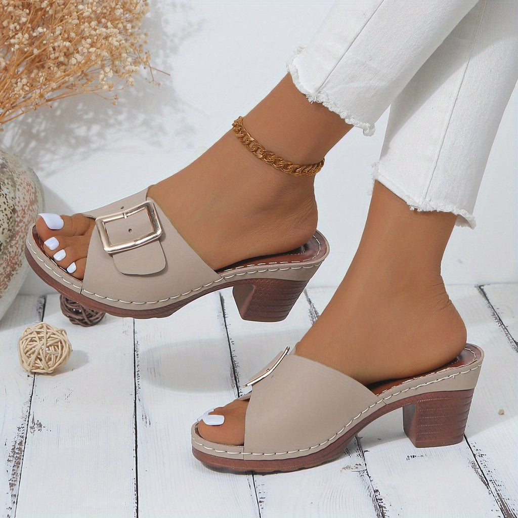 Blythe | Women's Block Heeled Slide Sandals with Buckle Detail
