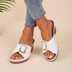 Blythe | Women's Block Heeled Slide Sandals with Buckle Detail