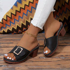 Blythe | Women's Block Heeled Slide Sandals with Buckle Detail