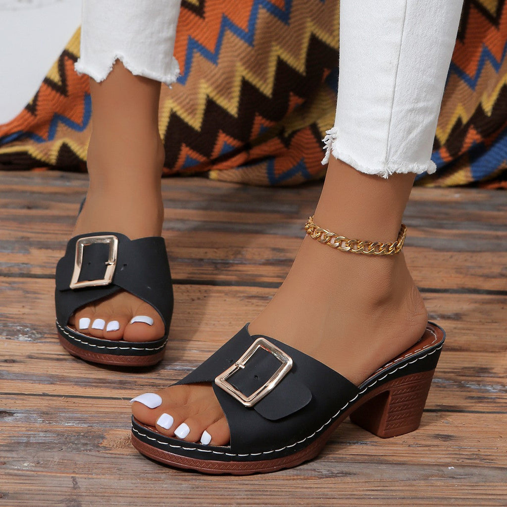 Blythe | Women's Block Heeled Slide Sandals with Buckle Detail