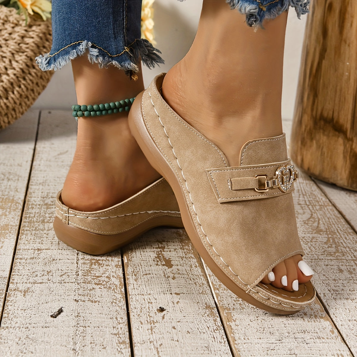 Nile | Women's Embellished Slip-On Flat Slide Sandals