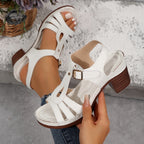 Hildegard | Women's T-Bar Buckle Block Heel Sandals