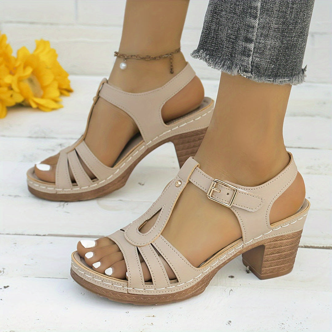 Hildegard | Women's T-Bar Buckle Block Heel Sandals