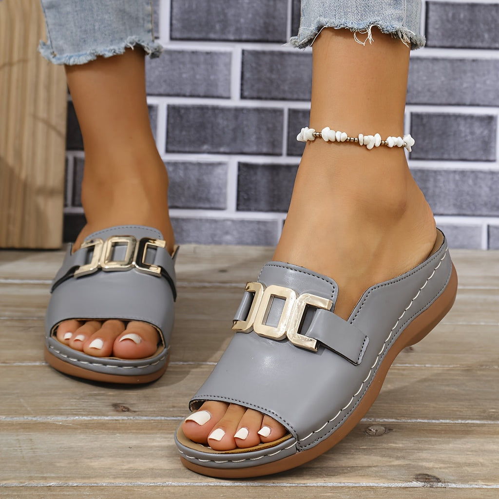Mafalda | Women's Double Gold Buckle Slide Sandals