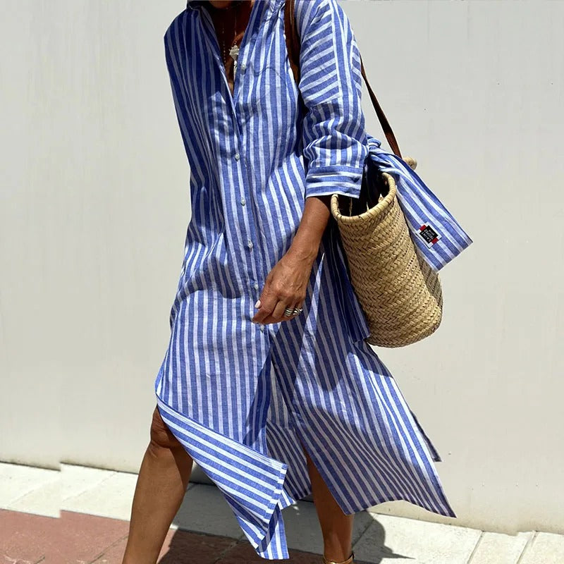 Skye | Women's Elegant Striped Shirt Midi Dress